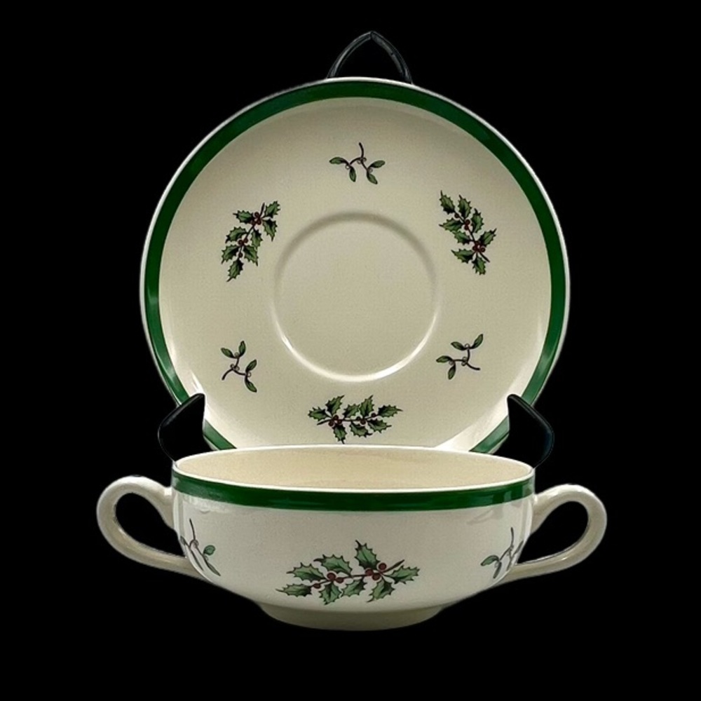 Rare Spode Christmas Tree Flat Cream Soup Bowl and Saucer Discontinued